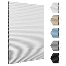 Jlong Cellular Shades Cordless Blinds for Indoor Windows No Drill Light Filtering Fabric Honeycomb Blinds Easy to Cut and Stick on Install for Home Office Window Shades (1, White, 35" Wx59 H)