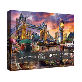 London Sunset Landscape Puzzle 1000 Pieces for Adult, Europe City Travel Jigsaw Puzzle, Flower Boat Scenic Puzzle for Home Decor