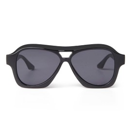 VIA LEECA Plastic Aviator Sunglasses Womens Men Black Trendy Retro 90s Square Double Bridge Shades Vintage Sunnies Sun Glasses for Driving Gift Beach Aesthetic Accessories