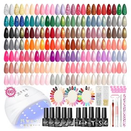 PEACECOLOR 73PCS Gel Nail Polish Kit with Lamp, 55+5 Colours Gel Nail Polish Set, White Pink Nude Red Nail Polish, Glossy Matte Glitter Base Top Coat, Manicure Tools Nail Salon Set Gift for Women