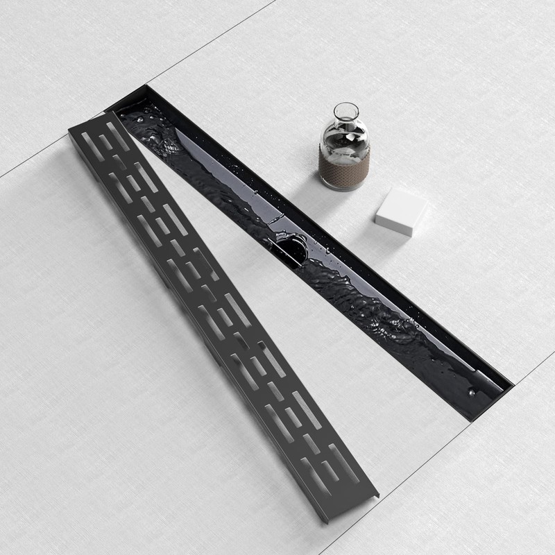 Fibetter 24 Inch Black Linear Shower Drain, Rectangular Shower Floor