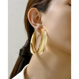 Gold Hoop Earrings for Women Large Gold Chunky Smooth Hoop Earrings Minimalist Polished Thick Wide Hoops Daily Party Prom Ear Jewelry Accessories Gifts for Her