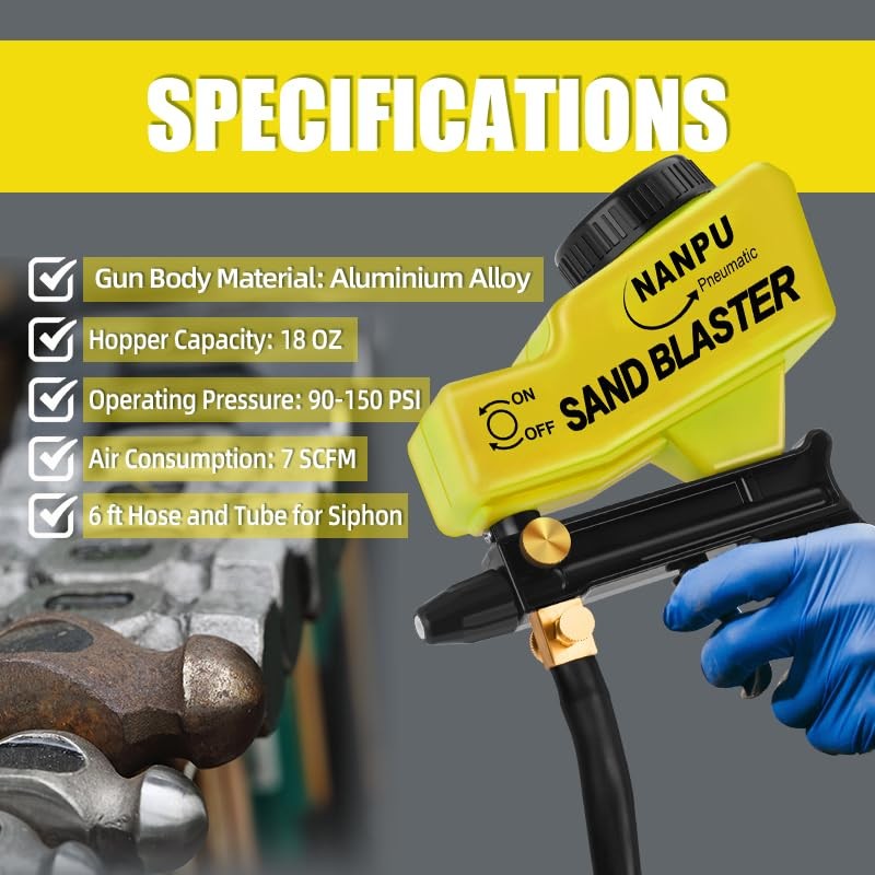 NANPU Light-Duty Air Sandblaster Gun Kit with Siphon & Gravity