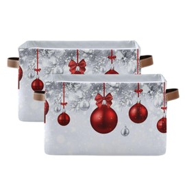senya Christmas Basket, New Year Fir Branches Red Christmas Balls Foldable Fabric Collapsible Storage Bins Organizer Bag for Storage Clothes