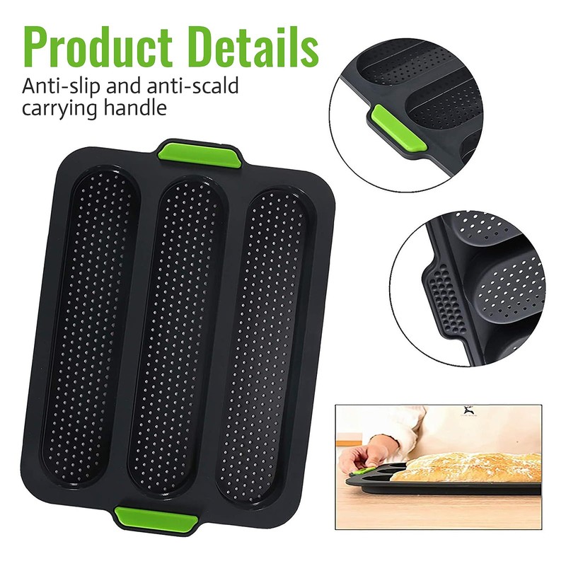 SNSYGN Baguette Baking Tray, 3 Cavity French Bread Pan Non-Stick