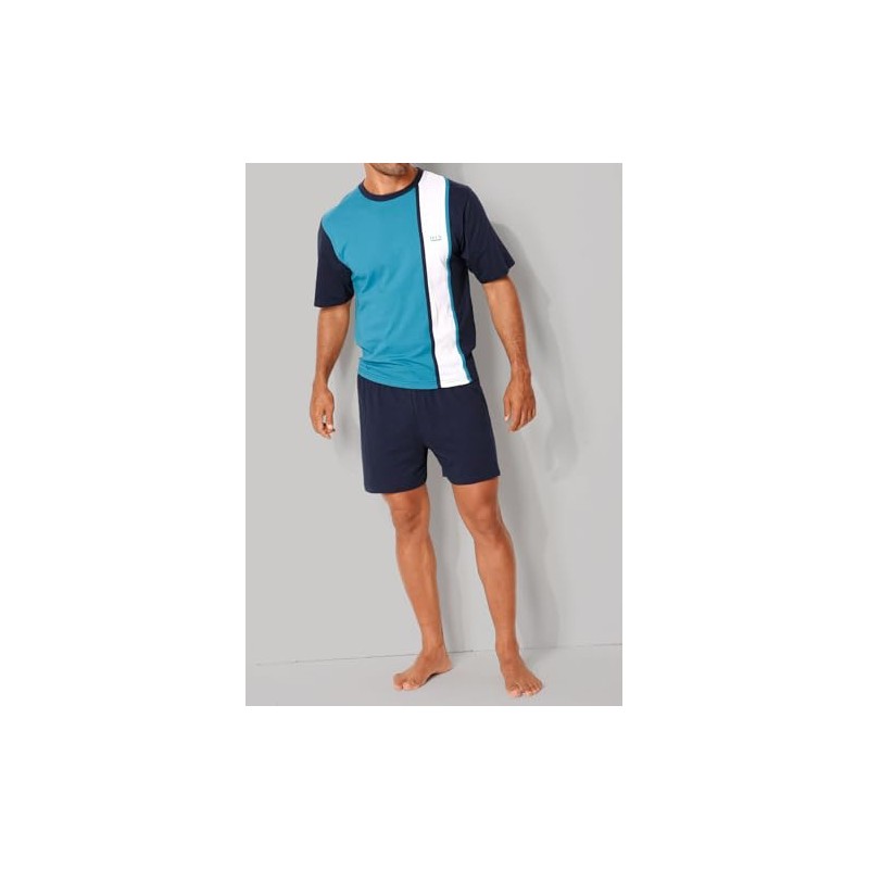 H.I.S Men's Short Pyjamas, Navy - turquoise - white