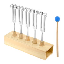 ETERMETA Brain Tuner Tuning Fork Set of 5, EEG Delta Theta Alpha Beta Tuning Forks with Wooden Voice Box (256 Hz, 259 Hz, 262 Hz, 267Hz, 271Hz)