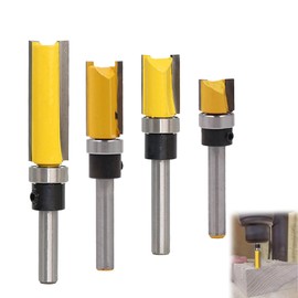 Noenaeni 4PCS 1/4 Inch Shank Flush Trim Pattern Bit Set Straight Flush Trim Tools with Bearing Template Router Cutter Efficient Cutting Wood Top Woodworking Milling Tools for Wood Particleboard