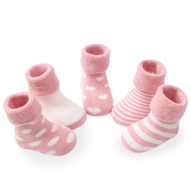 5 Pairs Baby Warm Thick Cotton Socks, Soft Toddler Girls Boy Thermal Crew Socks Infants Combed Cotton Socks Turn Cuff Socks For 0-1/1-3 Years Kids, Pink/Blue