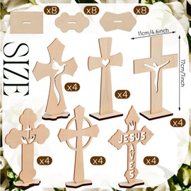 Yuntau 24 Pcs Wooden Crosses Baptism Crafts Centerpieces for Tables Wood Catholic Standing Cross with Bases for Communion Decor Home Tables Decoration Gift, 6 Styles, 6.7 x 4.3 Inch (White)