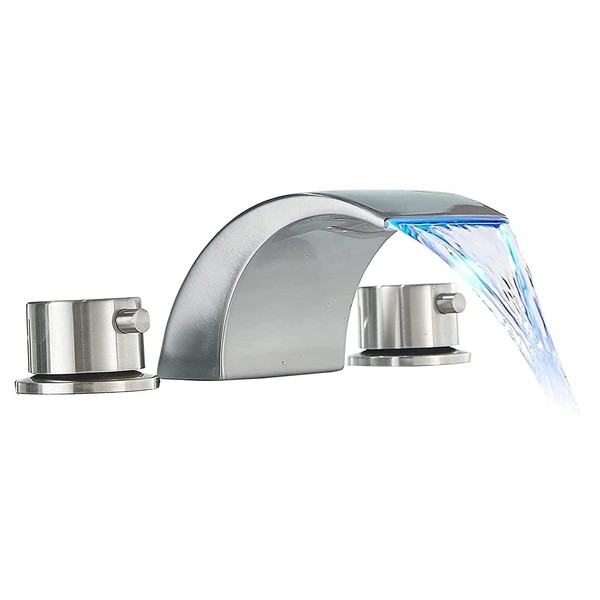 Aquafaucet Brushed Nickel Bathroom Faucet Waterfall for Sink 3 Hole