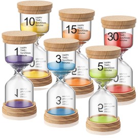 Kingdder Pack of 6 Wooden Sand Timer Set Operation Colorful Hourglass Timer Sandglass 1/3/5/10/15/30 Minutes Wood Sand Clock for Back to School Classroom Office Kitchen Cooking Home
