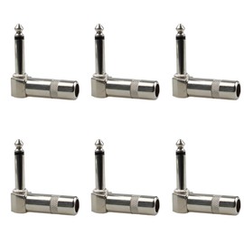 bociloy 6Pcs Mono 1/4" Right Angle Plugs, 6.35mm Zinc Alloy TS Male Audio Connectors, 90 Degree Nickel Finish Video Adapter for Guitar, Speaker, Microphone Cables