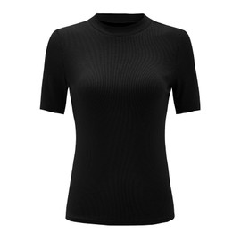 Verdusa Women's Casual Basic Mock Neck Short Sleeve Rib Knit Tee Top Black M