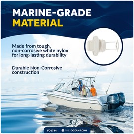 Five Oceans Captive Garboard Drain Plug, for 1-Inch Transom Hole, Oval Shape, Thread with Rubber Washer Gaskets, White Nylon - FO1794