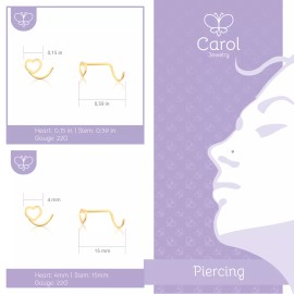 Unbranded Tiny Heart Nose Piercing 18k Solid Gold Nose Stud Screw L Shaped for Teens Women