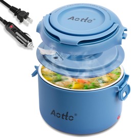 Aotto Electric Lunch Box, 32 oz Portable Food Warmer Heater, Lunch Warmer Portable for Work/Office/Car/Travel 12V/24V/110V 3-in-1, Warming Soup & Meal, Spill-Free, Men & Women's Gifts, Blue