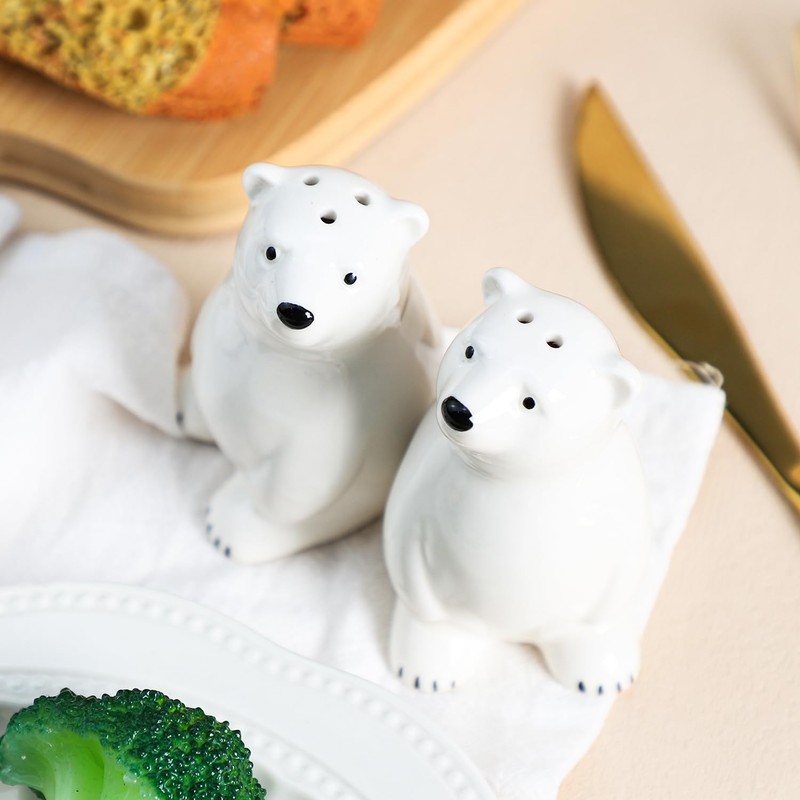 Bicuzat Ceramic Polar Bears Pattern Salt & Pepper Shakers Set,