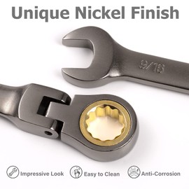 YIYEIE 9PCS Flex-Head Ratcheting Wrench Set, SAE 5/16, 11/32, 3/8, 7/16, 1/2, 9/16, 5/8, 11/16, 3/4 Inch, 72 Tooth, CR-V Steel, Swivel Ratchet Wrench with Nickel Plating