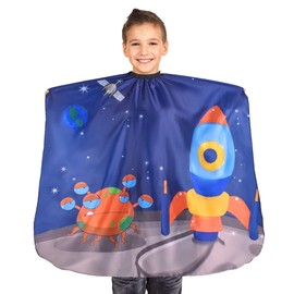 Children's Hairdressing Cape, Hairdresser Cape, Children's Hair Cutting Cape for Boys, Cartoon Pattern, Child Haircut Cape, Adjustable Snap Closure, for Children Boys Girls, blue