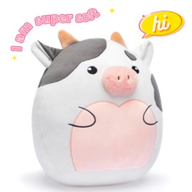 PLAYNICS Large Cow Plush Pillow Stuffed Animal Toy,12" Big Size Cute Soft Fat Kawaii Hugging Cuddle Huggable Plushie,Gift for Kids