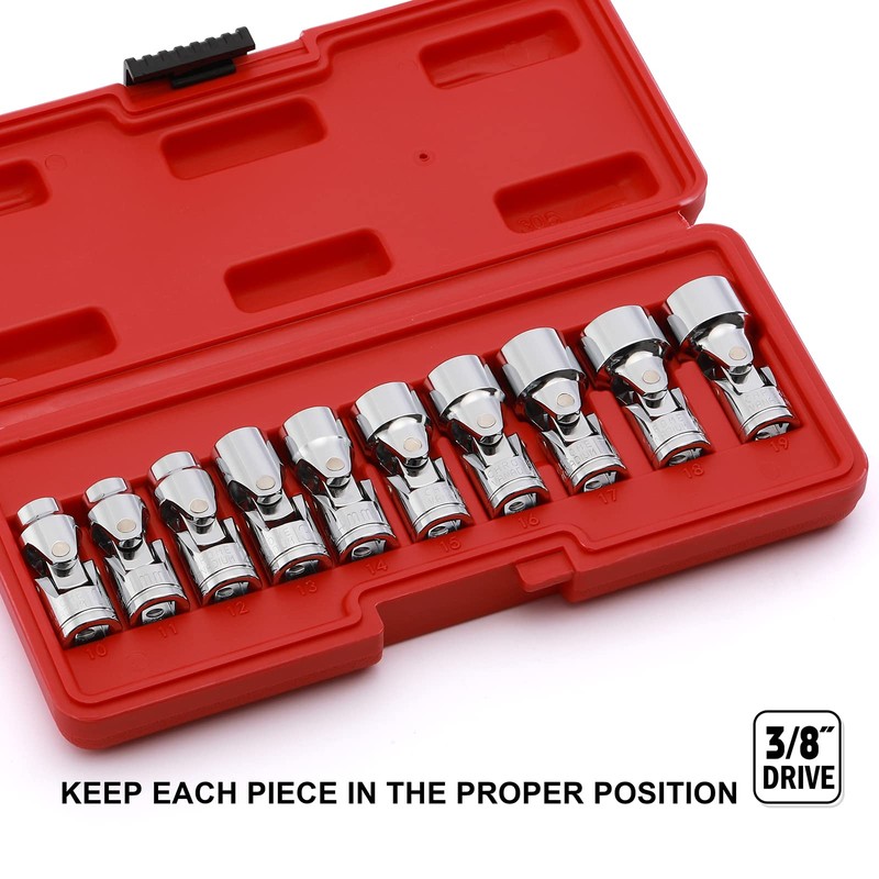 EMENTOL 10PCS 3/8" Drive Universal Joint Socket Set, 6 Point,