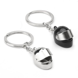 WOKICOR 2 Pieces Motorcycle Helmet Keychain, 3D Mini Helmet Key Fob Key Fob Motorcycle Helmet Keyring Helmet for Motorcyclist Gift Fashion Locomotive Style Gift Idea, black, silver, M