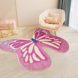 Butterfly Kids Rug for Girls Bedroom, Colorful Washable Nursery Rugs, Soft Area Rug Non Slip Play Mat Carpet for Playroom Kids Room, 35.4" x 47.2"-Pink