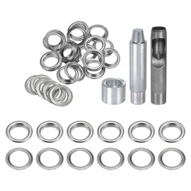 sourcing map 20pcs Grommet Tool Kit 17mm Copper Grommet Eyelet Set with Hole Hollow Punch, Grommet Setter Tools for Clothing Leather Fabric Belt, Silver Tone