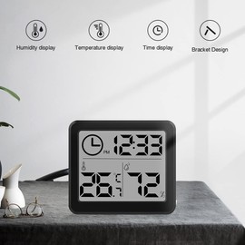 [2 Pack] 3.2 Inch Digital Indoor Hygrometer Thermometer, Room Thermometer Humidity Gauge with Time Clock, High Accuracy Temperature Humidity Monitor with Magnet for Home Office Greenhouse, Black