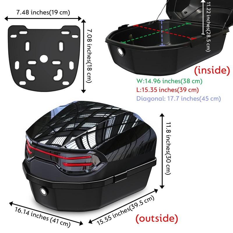 LESANM 35L Motorcycle Top Case, Motorcycle Daily Tail Box Trunk