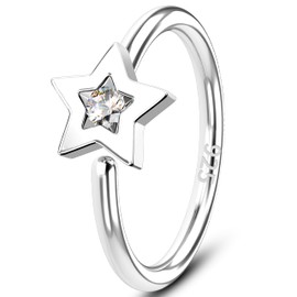 Melighting 20G Nose Ring Hoop 925 Sterling Silver Seamless Open Nose Piercing Dangle Star Helix Earring Clear CZ 8 mm Cartilage Stud Nose Jewelry for Women