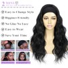 SAPPHIREWIGS Pelucas sintéticas negras con diadema y ondas corporales para