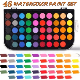 48-Color Watercolor Paint Set With Brush, Refillable Water Brush Pen, Palette, and Water-Washable Paints for Kids, Adults and Artists