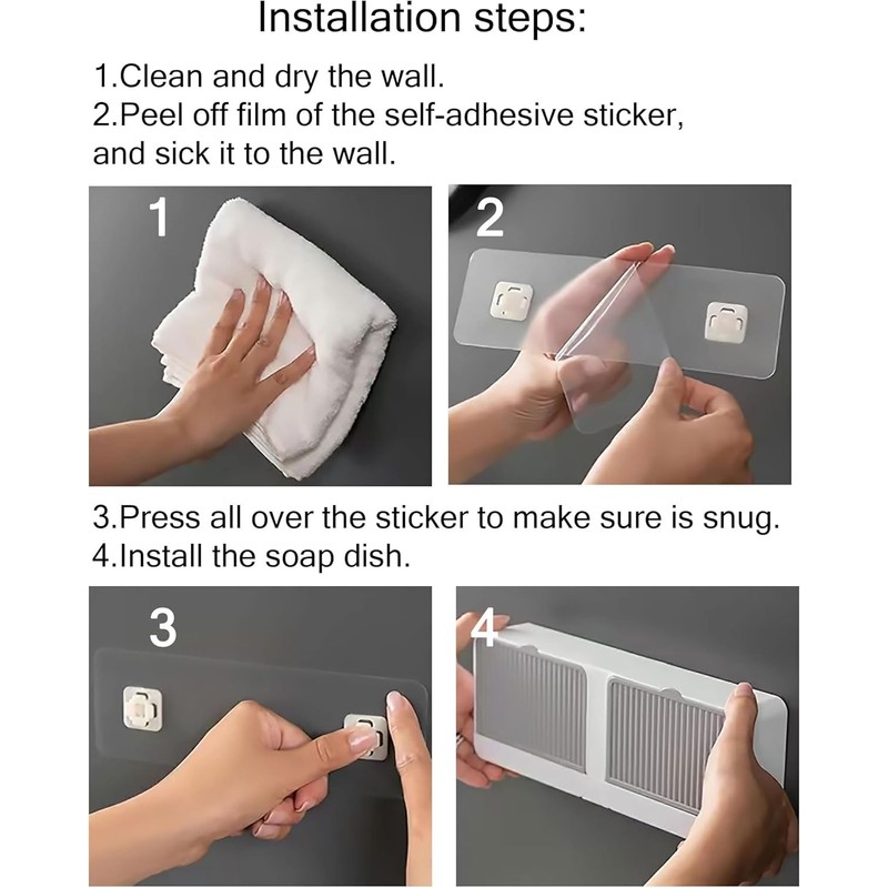 2-in-1 Wall Mounted Soap Dish,Soap Holder with Hooks, No Drilling