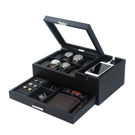 Lifomenz Co Mens Jewelry Box Valet Tray with Drawer and Charging Station Organizer,Nightstand Organizer for Men Jewelry Tray,Catchall Tray for Men Accessories