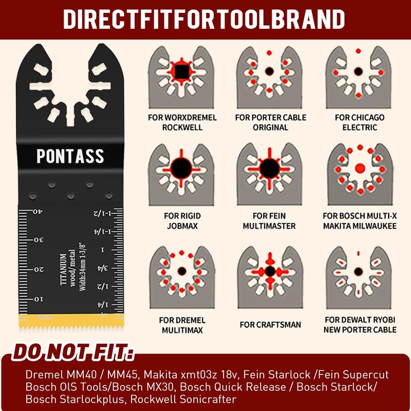 PONTASS 27Pcs Oscillating Saw Blades, Universal Titanium Multitool Blades for