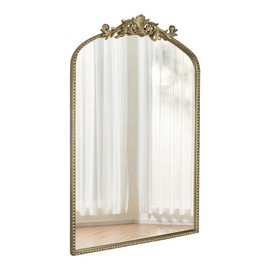 Arendahl Traditional Gold Arch Wall Mirror, 24"x42" Carved Elegant Rectangle Bathroom Mirror with Antique Ornate Metal Frame, Baroque Inspired Home Decor for Vanity Bedroom Entryway