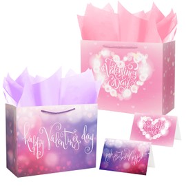 Lyforpyton 2 Pack Large Gift Bags with Tissue Paper 12.6" Pink and Purple Gift Bags for Valentine's Day