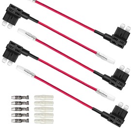 Aiqeer 5 Pieces 12V / 24V Medium Add-a-Circuit Fuse Taps, Car Piggy Back Fuse Holder with Wire Harness, Free 15 Pieces Standard Blade Fuses and Fuse Puller (Butt Terminal)