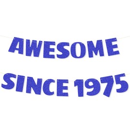 BOXOB Awesome Since 1975 Banner, Pre-Strung Blue Glitter Awesome Since 1975 Decorations 50th Birthday Party Sign Decor for 50 Years Old Celebration Fifty Birthday Men and Women