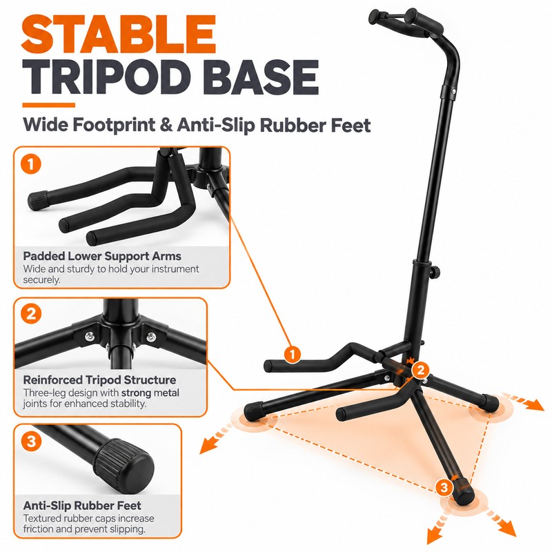 Portable Guitar Stand for Guitar Storage – Collapsible Tripod with