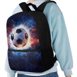 JEOCODY Soccer Backpack for Boys with Lunch Box, Kids Girls School Bag with Lunch Bag Pencil Case Water Bottle Holder Lightweight Casual Daypack for Travel Hiking