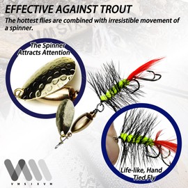 VMSIXVM Trout Lures Trout Spinners, Rooster Baits Tail Trout Fishing Lures with Brass Spinner for Lake River Fishing, Smallmouth Bass Lures Fishing Spinner Kit for Bass Salmon Pike