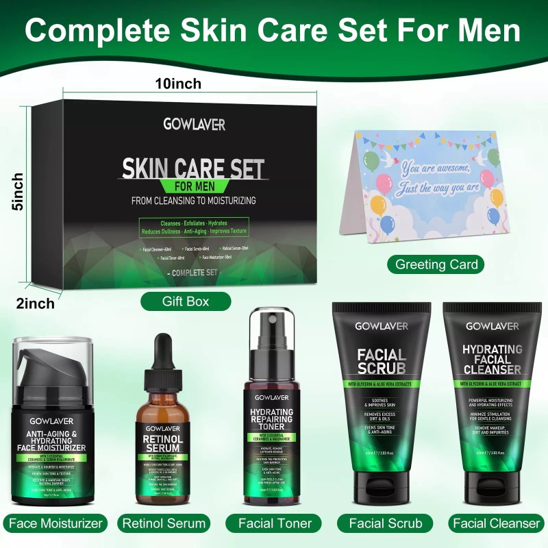GOWLAVER All In One Men's Skin Care Set Facial Cleanser