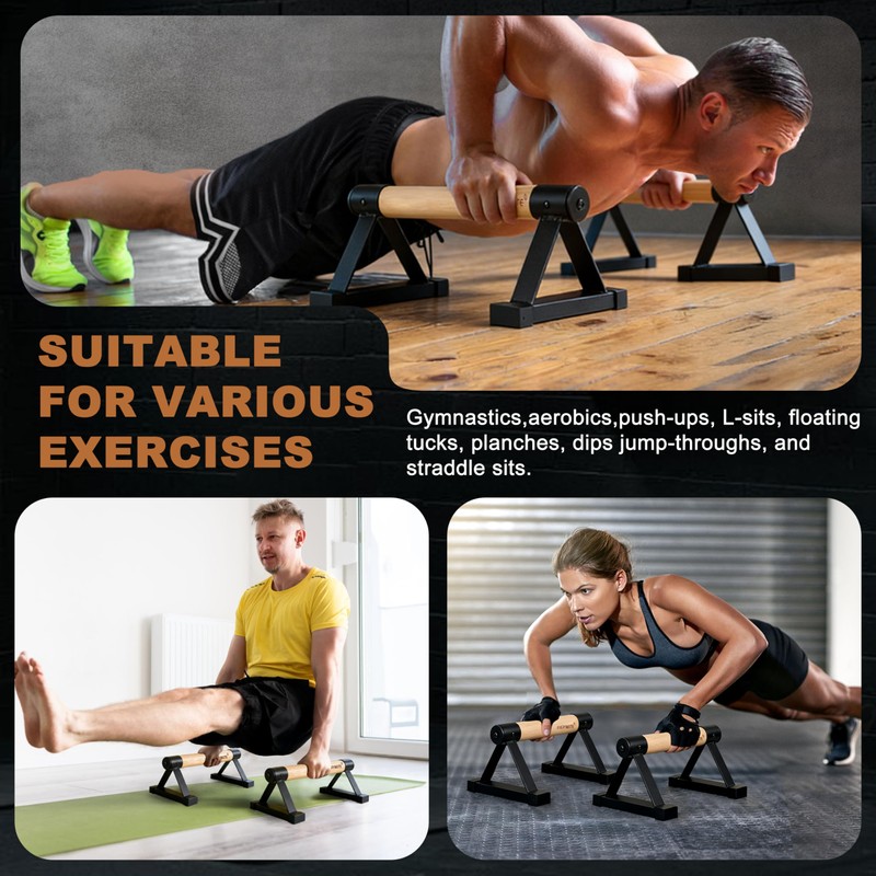 EVERYMATE Wood Push Up Bars Parallettes Bars with Rubber Feet,