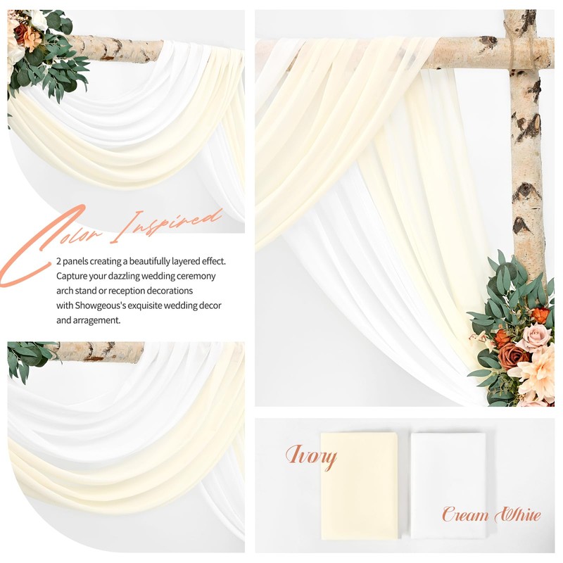 Wedding Arch Draping Fabric,2 Panels 28" x20ft Ivory and Cream