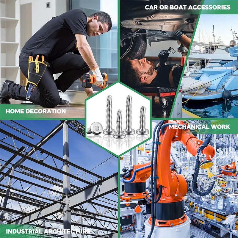 HXJDAM Pack of 60 Self-Tapping Screws, 410 Stainless Steel Flat