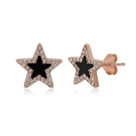Meissa Black Earrings for Women Teen Girls Hypoallergenic Star Earrings Handmade Cute Earrings 925 Sterling Silver Studs, Rose Gold