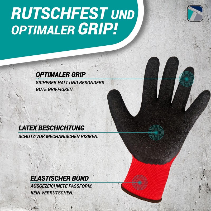 Trevendo Work Gloves, Solid Assembly Gloves with Latex Coating, Size